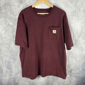 Carhartt K87 Mens Loose Fit Heavyweight Pocket T-Shirt Maroon Burgundy Large